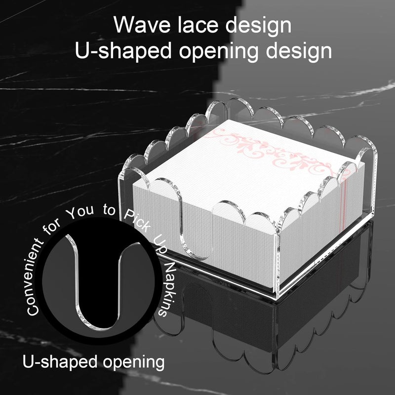 YAGELI Clear Acrylic Napkin Holder – Elegant Scalloped Tray for Cocktail, Bathroom, Kitchen & Dining – Flat Paper Towel & Disposable Napkin Organizer for Weddings, Bars, Hotels and Home(5.4x5.2in) - Image 3